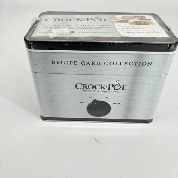 Crock-Pot Recipe Card Collection Metal Tin‎ Box 76 Recipes 24 Blank Cards New