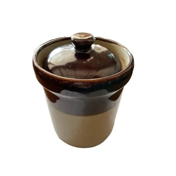 Vintage Pearson Chesterfield Crock Canister & Lid Two Tone Brown Beige