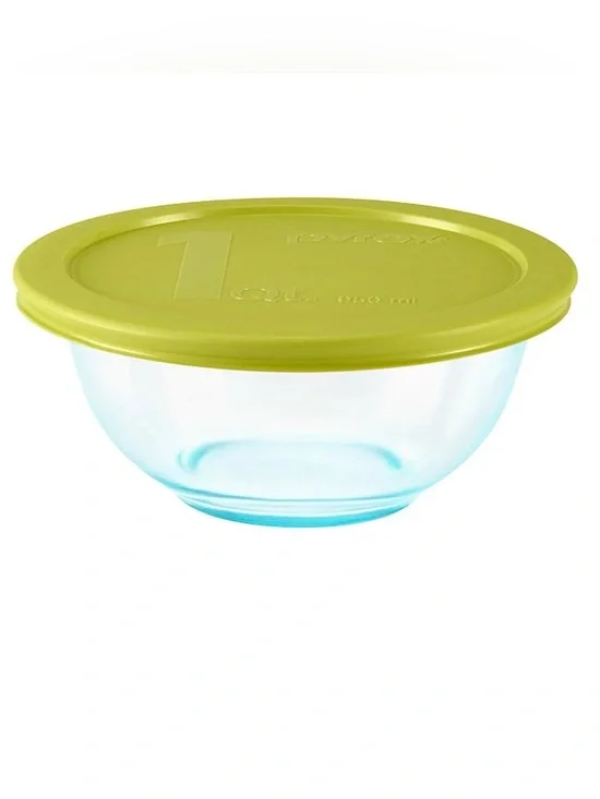 2 Piece Pyrex 1 Quart Mixing Bowl/Storage Temper Glass Container With Lid