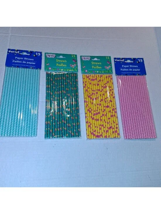 60 Party & Spring Fling Paper Straws  Assorted Colors & Designs