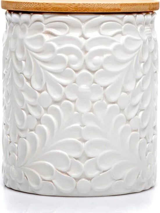 XXL 94 Oz Engraved Ceramic Kitchen Canister with Airtight Bamboo Lid - Versatile