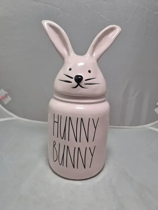 💥 Rae Dunn HUNNY BUNNY Bunny Head Pink Canister Cookie Jar NEW