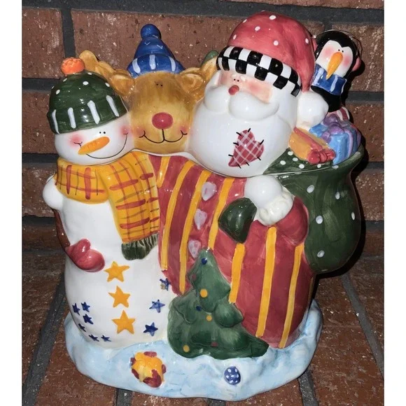 JCPenney Home Collection Christmas Cookie Jar Santa Snowman Reindeer Penguin 10