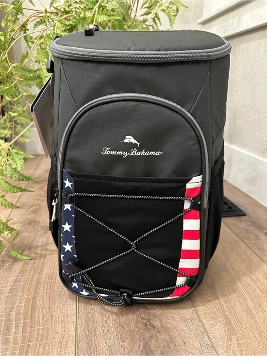 Tommy Bahama Black Cooler Backpack with American Flag Trim