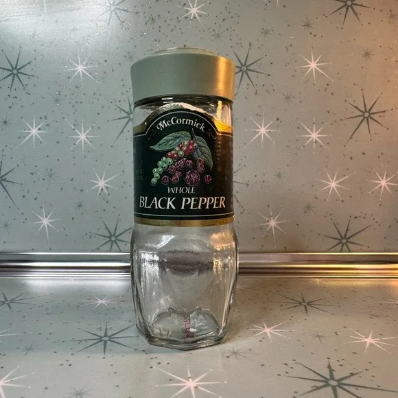 Vintage McCormick Whole Black Pepper Jar Green Label Glass Spice Bottle‎ Retro