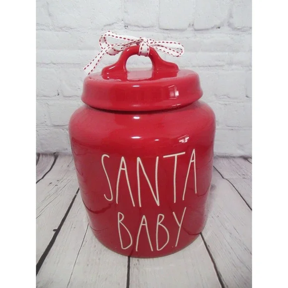 Rae Dunn Red w/ white Santa Baby Christmas kitchen canister or Cookie‎ Jar NEW