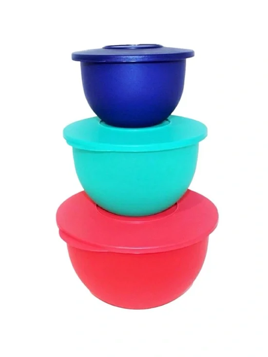 NEW Tupperware Impressions Nesting Bowls 3-Piece Set Blue Teal Pink