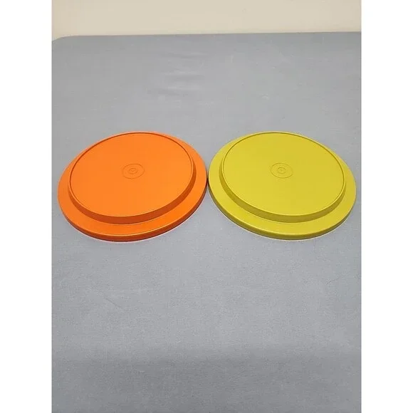 Vintage Tupperware Seal-n- Save Replacement Lids #1207  In Avocado And Orange 2