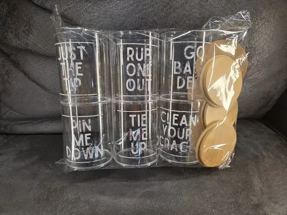 Funny Naughty Bathroom Jars Set of 6 Adult Gag Gift Plastic Canisters White Red