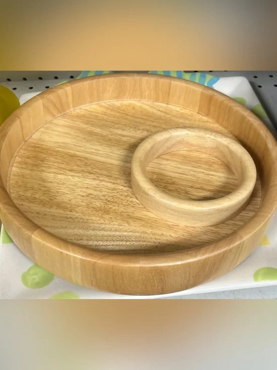 Oak Wooden Chip & Dip Serving Tray - Natural Wood