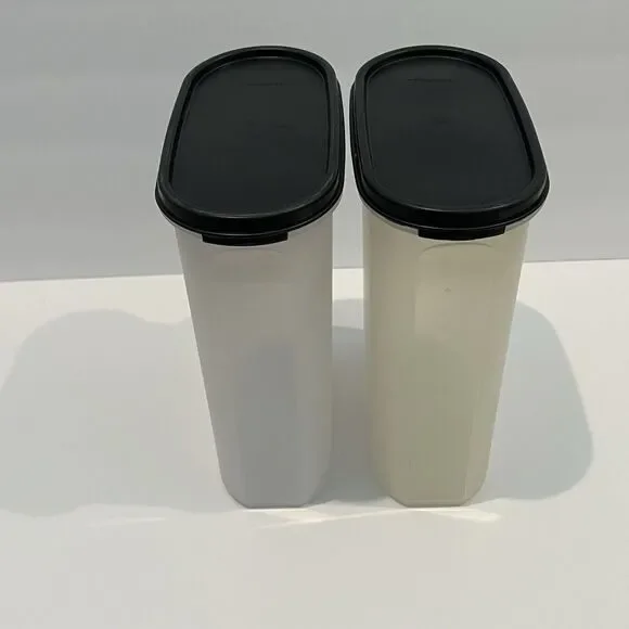 Tupperware Set of 2 Modular Mates Oval #4 Container Black Seal Lid Clear Labels