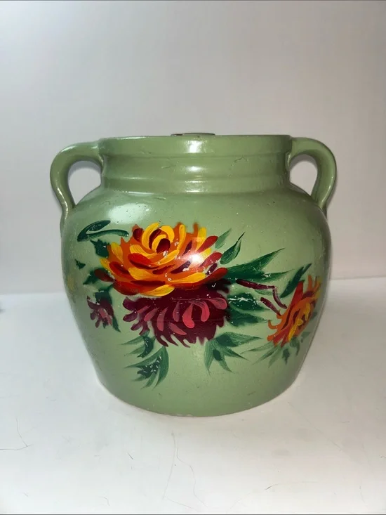 1930’s/40’s Hand Painted Unmarked Ransburg Stoneware Cookie Jar or Crock