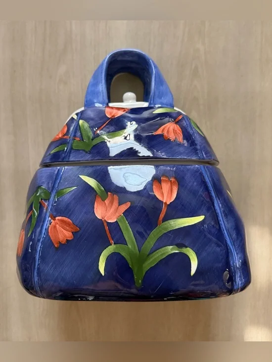 Vintage WCL Ceramic Pocketbook Cookie Jar - Hand Painted Floral