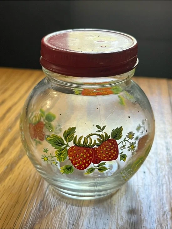Vintage MCM Strawberry Graphics Jar Canister with Lid