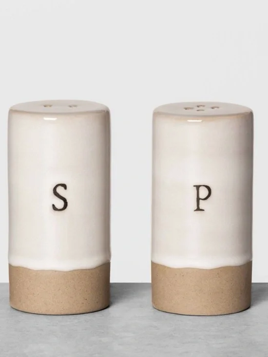 Hearth & Hand Magnolia Salt & Pepper Shakers Cream Tan Stoneware Farmhouse Set