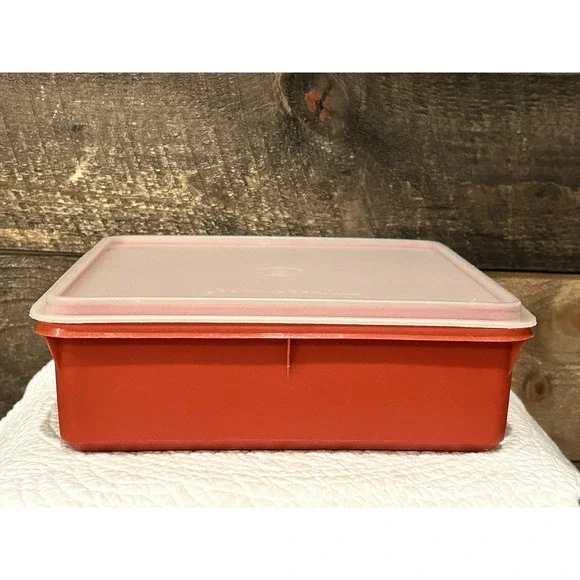 VTG USA Tupperware Square Storage Container #514 Paprika w/‎ Lid 9