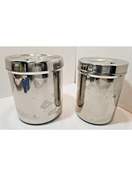 Vtg Stainless Steel Canisters W/ Medical Lid - Set of 2  Vollrath 8802 Polar 3J