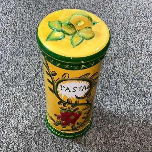 Low price Jay Import Pasta Yellow And Green Pasta Spaghetti Canister SeramicJar