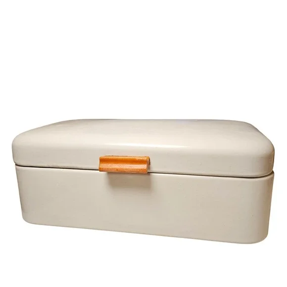 Vintage BW Germany Enamel Metal Bread Box Cream Storage Farmhouse Cottage MCM