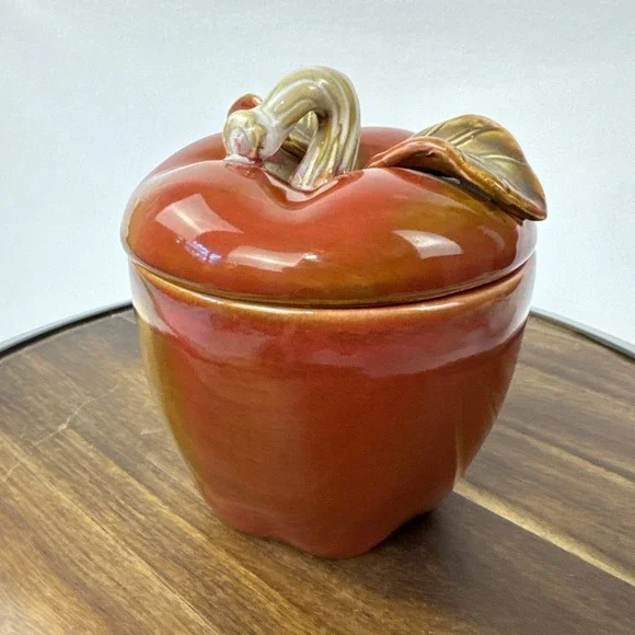 The‎ Mercantile Apple Canister Small Red Ceramic Kitchen Storage Jar Decor