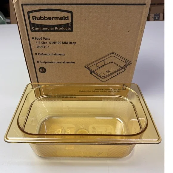 Rubbermaid Commercial‎ 1/4 Size Food Pan 4 In Deep Amber FG211P00AMBR NSF 6 Pack