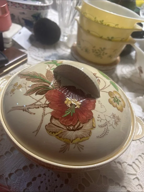 Original Clarice Cliff Floral Ceramic Covered Casserole !tureen.
