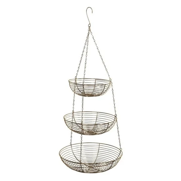 3 Tier Gold Hanging Stainless Steel Basket Produce Plant Accessories Kitchen NEW