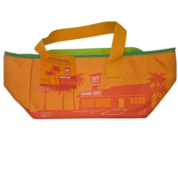 NWT Trader Joes Mini Insulated Bag Orange Red Sunset  Lunch Tote 1.5 Gallon