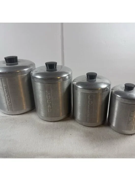 Vintage Canister Set of 4 Spun Aluminum Retro 1950’s-1960’s Mid Century Modern