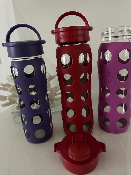 lifefactory Red Borosilicate Glass Water Bottle with Protective Silicone Sleeve