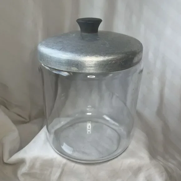 Clear Glass Cookie Jar Canister, Metal Lid with Handle, 9.5 in Tall