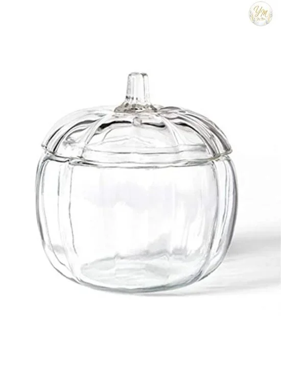 Pumpkin Shaped Glass Candy Jar with Lid