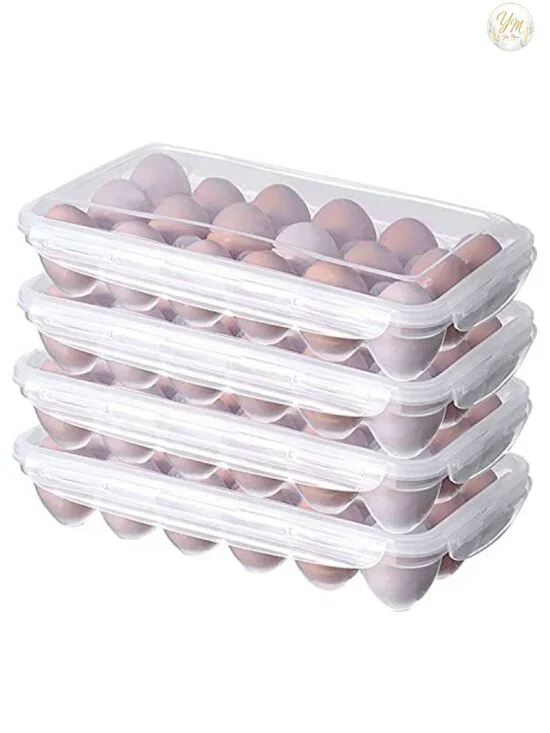 4 Pack Clear Plastic Egg Holders with Lids, Stackable Refrigerator Egg Trays