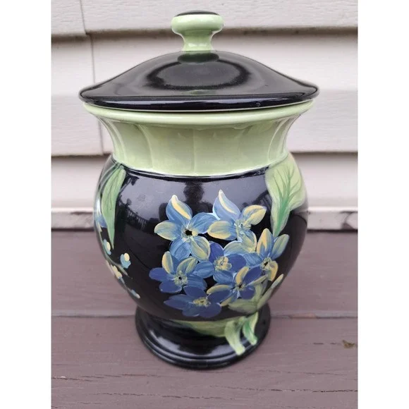 Raymond Waites Tropique Floral Porcelain Canister Cookie candy Jar 8.5 In Hight