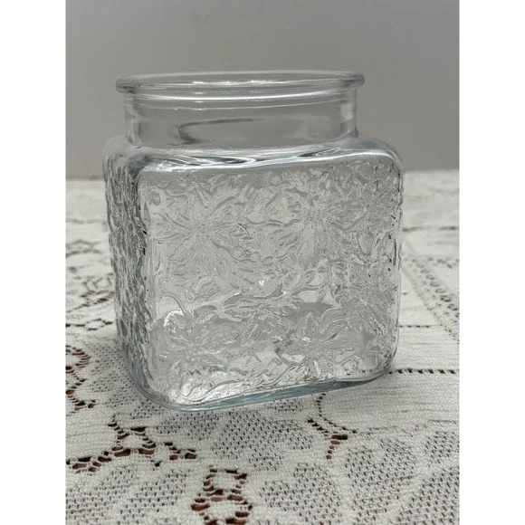 Princess House Fantasia Glass Canister Replacement Base Square Floral Clear 5in