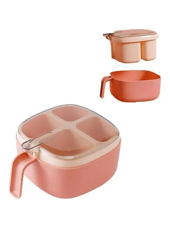 Plastic masala spice box with 4 compartments lid spoons handle kitchen organizer