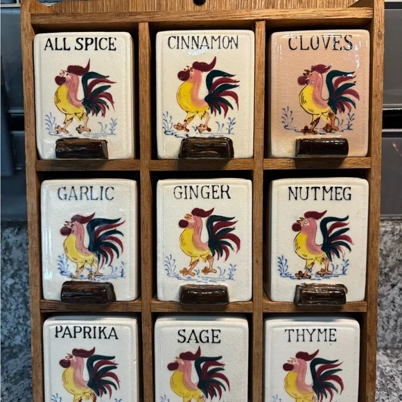 Ceramic Rooster Spice Jars Set - White and Multicolor