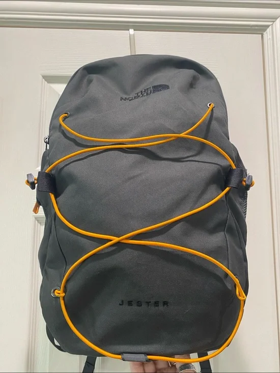 The North Face Dark Gray Jester Backpack with Orange Bungee