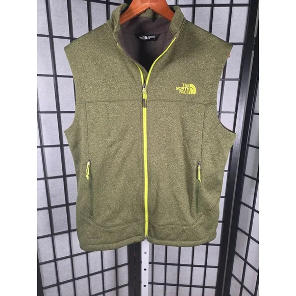 The North Face Mens WindWall Vest Heather Olive Green Full Zip Fleece Lined L