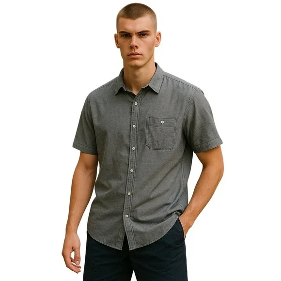 The North Face Charcoal Grey Mini Striped Short Sleeve Button Down-XXL‎