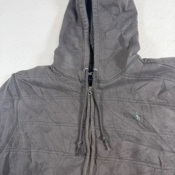 The North Face Mens XXL Gray Quilted Sherpa Lined Full Zip Hoodie Sweatshirt