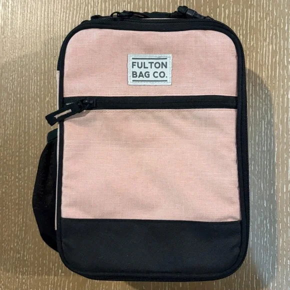 Fulton Bag Co Insulated Lunch Bag Pink Black Hard Liner Divider Exterior Pocket