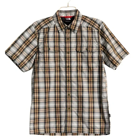 The North Face Men's Short-Sleeve Plaid Button-Down Shirt - Small Green & Yellow