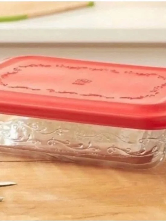 Princess House Red Embossed Glass Food Storage Container with Snap Lid