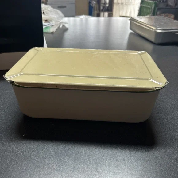 Vintage RefrigeratorHYDRATOR Tan Green Enameled Metal Box With Lid