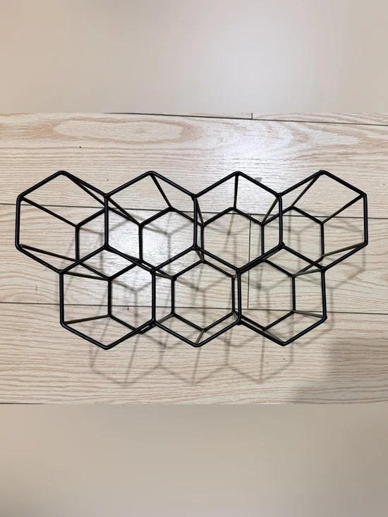 10 Bottles Countertop Black Metal Wine Bottle Rack | Geometric Honeycomb Design