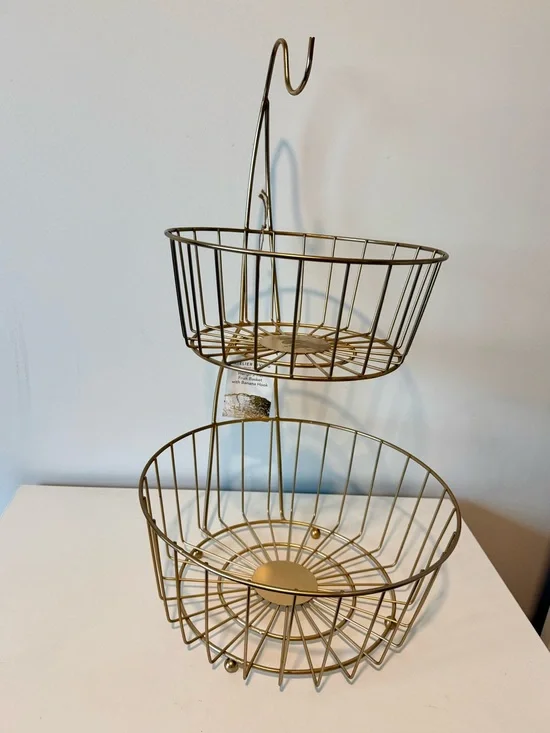 Two-Tier Gold Wire Fruit & Storage Basket