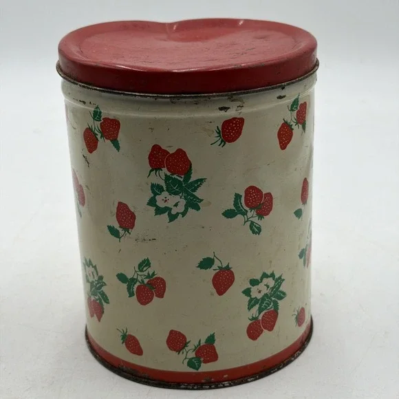 Vintage 1940s National Can Corp New York Strawberry Print Tin Canister Storage