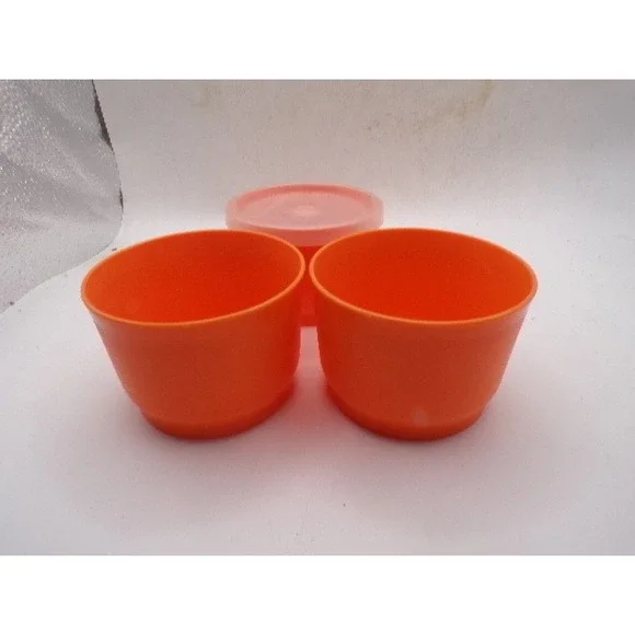 Vintage Tupperware Orange Snack Cups Set of 3 with Lid 229-34 Stackable Bowls