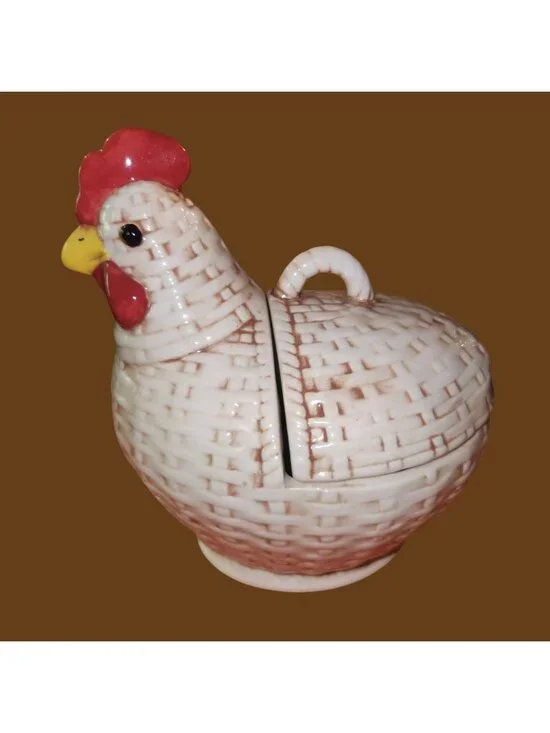 Vintage Ceramic Chicken Basket Weave Sugar Bowl/Egg Canister with Lid 7